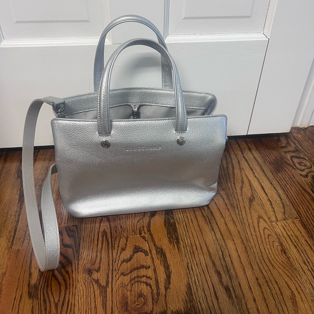 Longchamp Metallic Silver Crossbody Tote